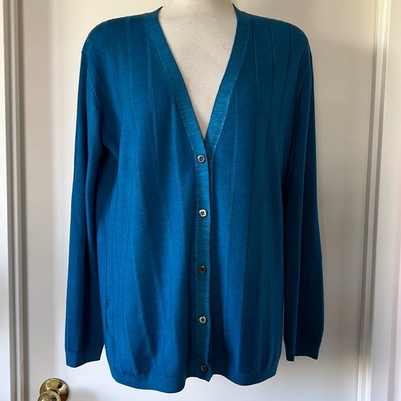 Prada Sweaters - Prada Teal 💯 Fine Virgin Wool 4 Button V Neck Long Slv Cardigan Size 46 VGUG